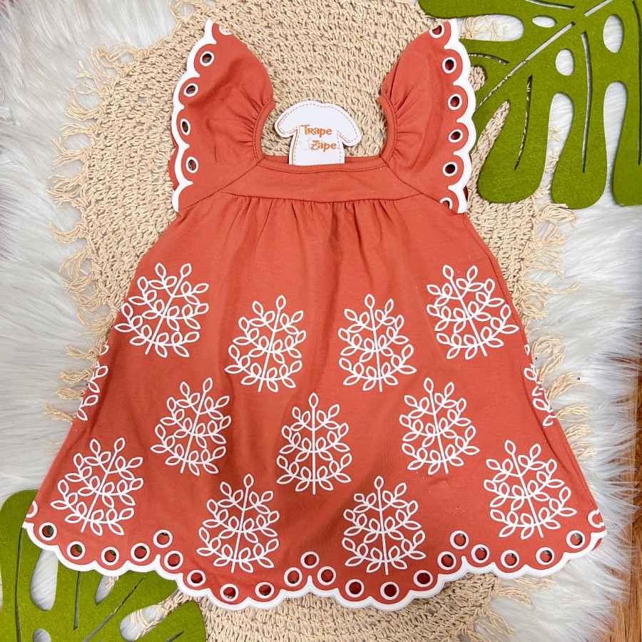  Vestido Plantinhas - Off White e Ferrugem